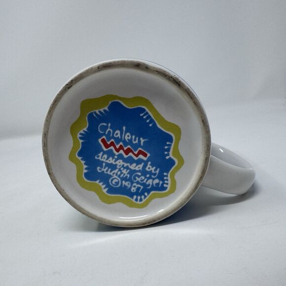 Vintage Chaleur Judith Geiger Cat Coffee Tea Mug 1987 Blue Purple Whimsical - Picture 5 of 5